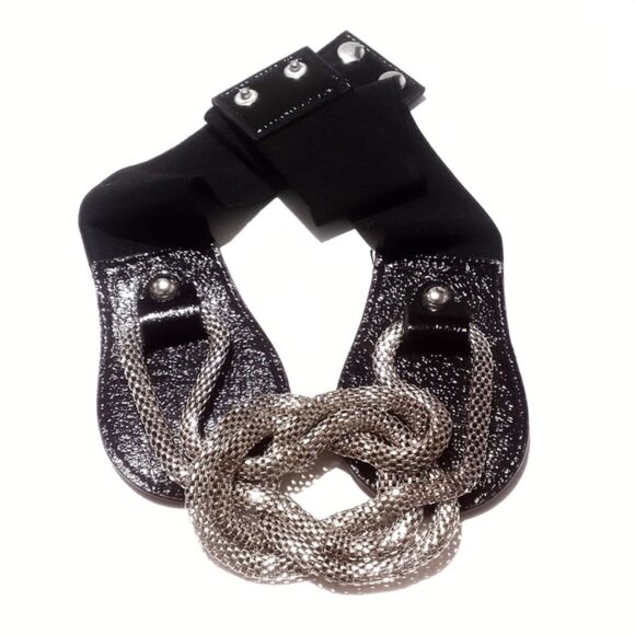 Vintage Wet Seal Black Stretch Belt with Silver Chain Accent – One Size - Picture 5 of 6